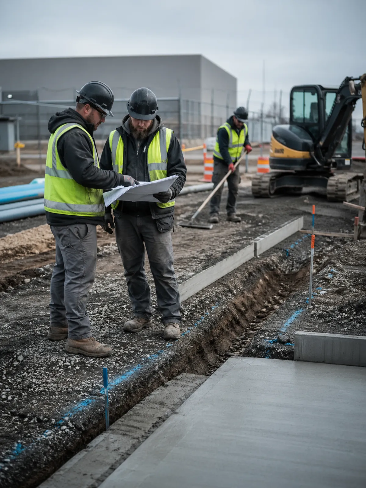 Civil construction site with equipment and active site preparation work.